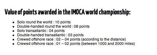 Tabela punktów http://www.imoca.org/en/championnat-monde-IMOCA/