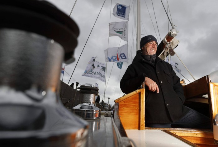 The Transat bakery. Prologue. St Malo. France Pictures of Loïck Peyron (FRA) onboard the classic yacht Pen Duick II on which he will complete the solo transatlantic race Image licensed to Lloyd Images/ OC Sports