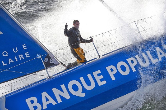 150416- Entrainement en solo au large Lorient pour le monocoque 60 pieds IMOCA Banque Populaire VIII, Skipper, Armel Le Cléac'h.