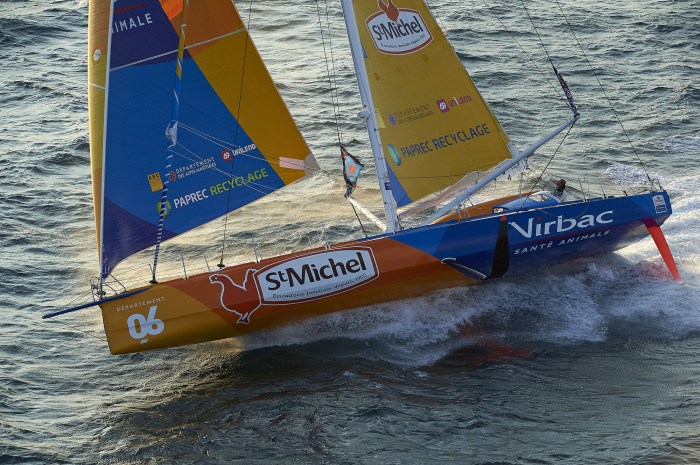 1er octobre 2015, entrai,ement Transat jacques Vabre 2015, mono 60pieds imoca St Michel-Virbac, Skipper Jean-Pierre Dick, co-skipper, Fabien Delahaye