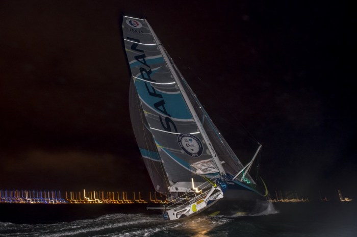 Imoca SAFRAN, skipper Morgan Lagraviere (FRA), during the arrival of the transat New York - Vendee in Les Sables d'Olonne on june 12th, 2016 - Photo Olivier Blanchet / DPPI