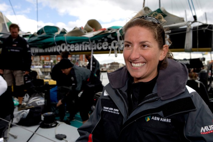 Round the world sailor, Dee Caffari, sails aboard ABN AMRO ONE for the Volvo Ocean Race In Port race in Portsmouth. ABN AMRO ONE won, Pirates of the Caribbean came second and Brasil1 came third. © Oskar Kihlborg/ Volvo Ocean Race For further images go to http://images.volvooceanrace.org