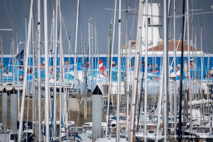 Illustration of the CG85 area of the Vendee Globe 2016 with masts at foreground in Les Sables d'Olonne, France, on october 4, 2016 - Photo Olivier Blanchet / DPPI / Vendee Globe -