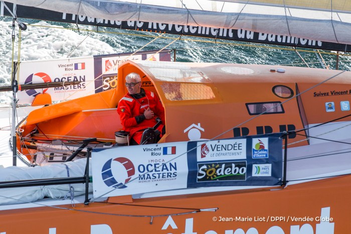 Vincent Riou (FRA), skipper PRB, at start of the Vendee Globe, in Les Sables d'Olonne, France, on November 6th, 2016 - Photo Jean-Marie Liot / DPPI / Vendee Globe Vincent Riou (FRA), skipper PRB, au départ du Vendée Globe, aux Sables d'Olonne le 6 Novembre 2016 - Photo Jean-Marie Liot / DPPI / Vendee Globe