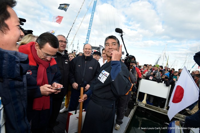 Kojiro Shiraishi (JAP), skipper Spirit of Yukoh,, Start of the Vendee Globe, in Les Sables d'Olonne, France, on November 6th, 2016 - Photo Jean-Louis Carli / AFP / DPPI / Vendee Globe Kojiro Shiraishi (JAP), skipper Spirit of Yukoh, Départ du Vendée Globe, aux Sables d'Olonne le 6 Novembre 2016 - Photo Jean-Louis Carli / AFP / DPPI / Vendee Globe